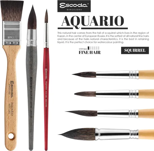 Miniatura 4 de Escoda Aquario Series 1125 - Brocha acrílica de mango corto para acuarela, pelo de ardilla natural Petit Gris, redondo, tamaño 10 redonda