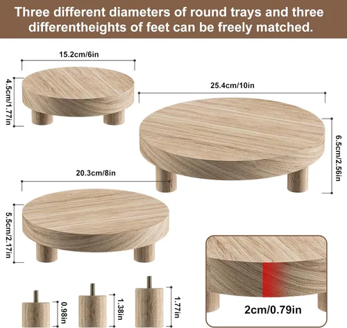 Miniatura 4 de 3 Piezas Soporte de Madera para Plantas Interior Exterior, Elevador Redondo de Madera para Decoración 6/8/10" Taburete de Madera Soporte