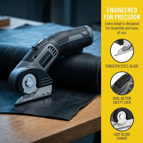 Miniatura 9 de 4V - Tijeras eléctricas inalámbricas, cortador giratorio ligero con 2 cuchillas y carga USB, para cortar cartón, tela, cuero, alfombra, plástico