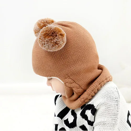 Miniatura 4 de Gorro de invierno de punto para bebés y niñas pequeños, bufanda con orejeras y capucha con forro polar