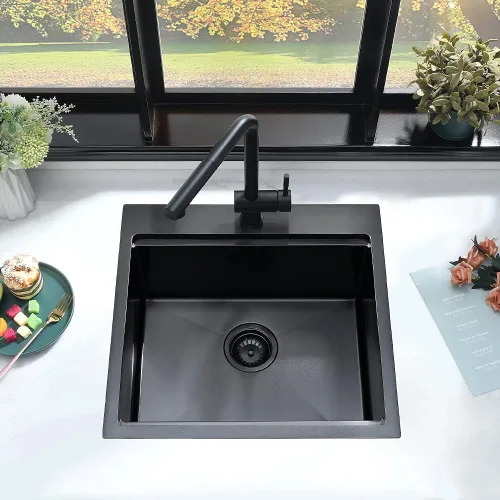 Miniatura 4 de Fregadero de bar negro de 21 pulgadas, fregadero de cocina pequeño de montaje superior, fregaderos de bar húmedos de 16 calibre, acero inoxidable