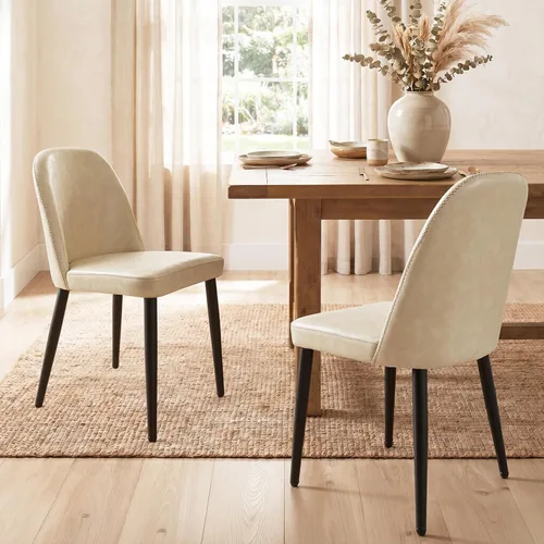 Miniatura 17 de Juego de 2 sillas de comedor tapizadas, sillas de comedor de tela moderna de mediados de siglo, sillas de cocina con asiento acolchado y patas