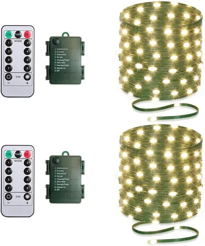 Miniatura 12 de Luces de Cadena de 33 pies que Funcionan con Batería, 100 Luces de Cadena de Hadas LED Alimentadas por Batería con Control Remoto y Temporizador