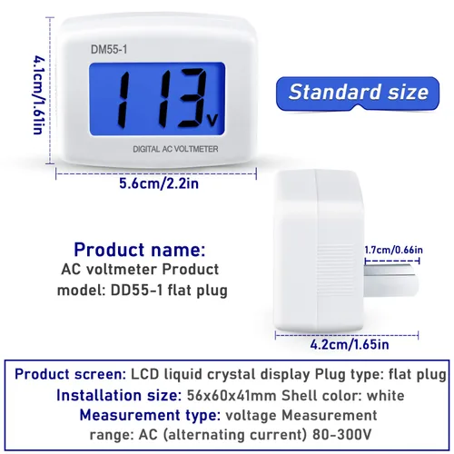 Miniatura 4 de Monitor de prueba de voltaje, enchufe plano de EE. UU., CA 80-300 V, LCD, voltímetro digital, voltímetro de potencia, medidor de prueba de voltaje
