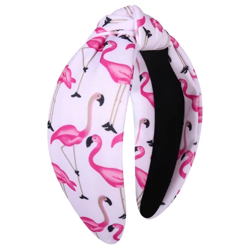 Miniatura 3 de ZITULRY Diademas anudadas para mujer, diseño de flamenco hawaiano, nudo superior, banda ancha para el cabello, bohemio, rosa, tropical, pájaro