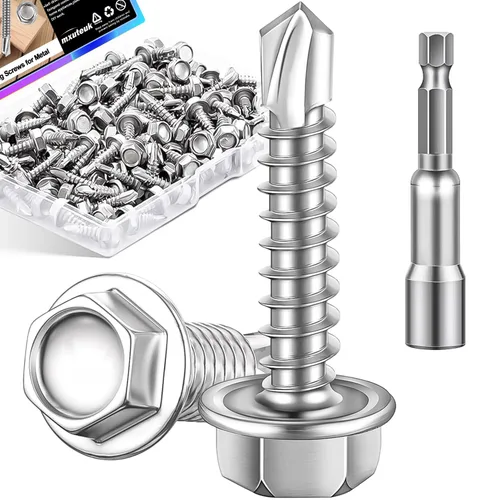 Miniatura 16 de mxuteuk 230 tornillos autorroscantes #8 para metal, 410 tornillos autoperforantes de acero inoxidable, tornillos de chapa de cabeza de truss de 1/2