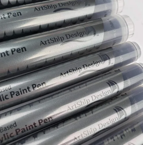 Miniatura 4 de ArtShip Design 10 rotuladores de pintura acrílica negros, paquete doble de marcadores de pintura de punta extra fina y media, para pintura en roca