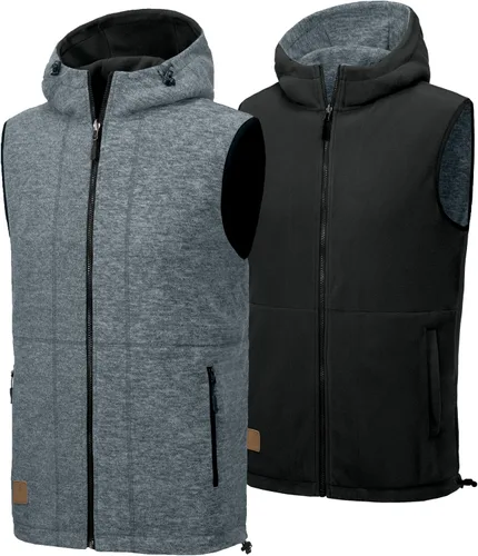Little Donkey Andy Chaleco de forro polar reversible para hombre, ligero, cálido, sin mangas, con capucha, para senderismo, caminar, viajar