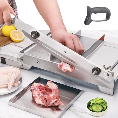 Moongiantgo Cortador manual de carne congelada Cortador de costilla corta de hueso Máquina picadora de pollo Cortador de guillotina de doble hoja de