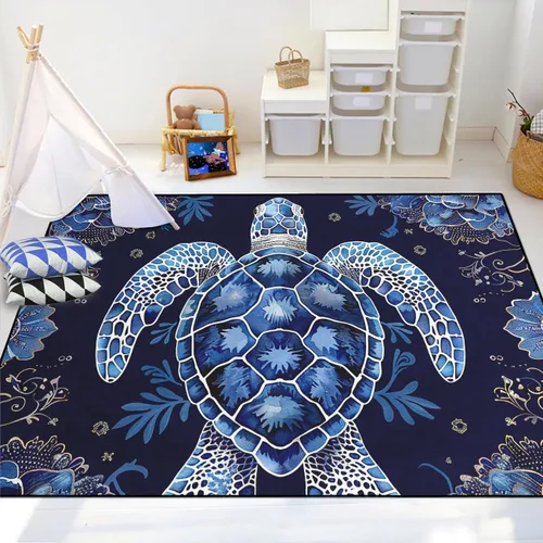 Miniatura 18 de Alfombra de tortuga marina con estampado de animales marinos y animales marinos, alfombra con estampado de tortugas marinas, para niños y niñas