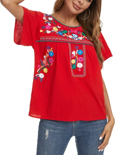 Miniatura 2 de YZXDORWJ - Cómoda blusa mexicana bordada de verano y sin mangas para mujer