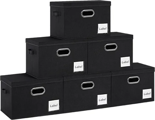 Miniatura 11 de LHZK Contenedores de almacenamiento extra grandes con tapas, cajas de almacenamiento plegables de tela de lino para organización de clósets, 15.75 x