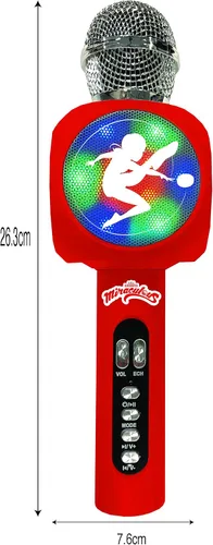 Miniatura 5 de LEXiBOOK Micrófono inalámbrico milagroso con altavoz y luces, Bluetooth, función de cambio de voz, efectos de luz, puerto micro SD, USB, plata/rojo