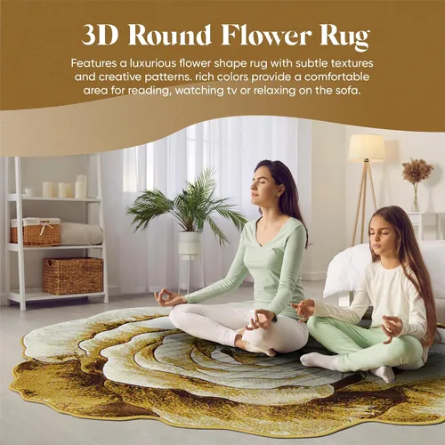 Miniatura 6 de Alfombra redonda de 2 pies con forma de flor, bonita alfombra de felpa con forma de flor, para dormitorio, suelo, sala de estar, alfombra 304 beige