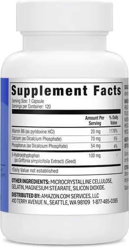 Miniatura 3 de Amazon Basics 5-HTP con cápsulas B6, 100 mg, 120