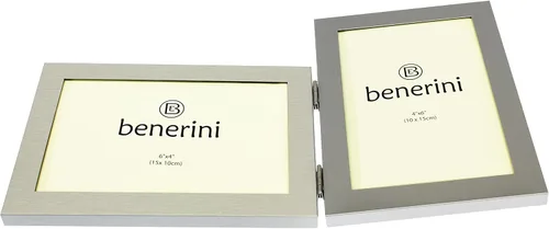 Miniatura 4 de benerini Marco de fotos plegable doble de aluminio cepillado de color plateado satinado para 2 fotos, incluye 2 fotografías estándar de 6 x 4