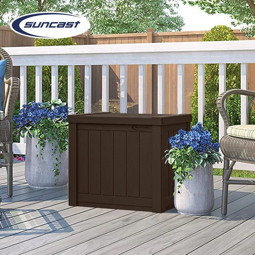 Miniatura 4 de Suncast - Caja pequeña de 22 galones y resina ligera para asiento y almacenamiento en terraza exterior de cojines de patio, herramientas de Marrón