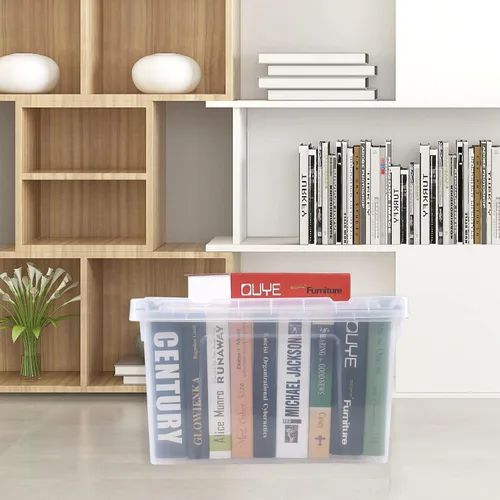 Miniatura 5 de Paquete de 4 cajas de almacenamiento de plástico transparente de 22 L con ruedas, pestillo de almacenamiento con tapa