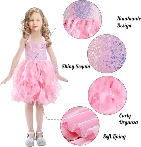 Miniatura 4 de Vestido tutú para niñas, vestido de tul con lentejuelas, vestido de princesa para niñas pequeñas, disfraz de fiesta de cumpleaños brillante