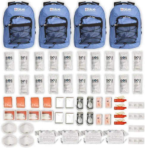 Paquete de 4 unidades – Blue Seventy-Two Standard Kit de supervivencia de mochila de emergencia de 72 horas para 1 persona | Kit de supervivencia