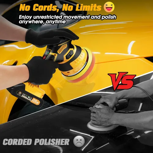 Miniatura 2 de Kit de pulidor inalámbrico para automóvil [2 baterías de 2000 mAh 21 V y 18 accesorios] Diseño orbital de 6 velocidades, pantalla LED, herramienta