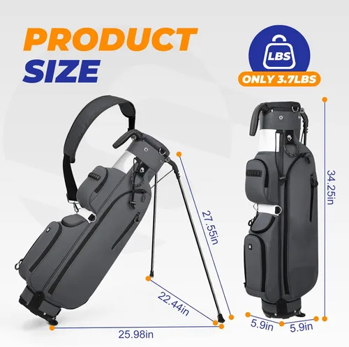 Miniatura 4 de Bolsa de golf con soporte, ligera, Par 3, con divisores de 3 vías, Oxford 900D resistente a la intemperie, 1.7kg, compacta pero espaciosa