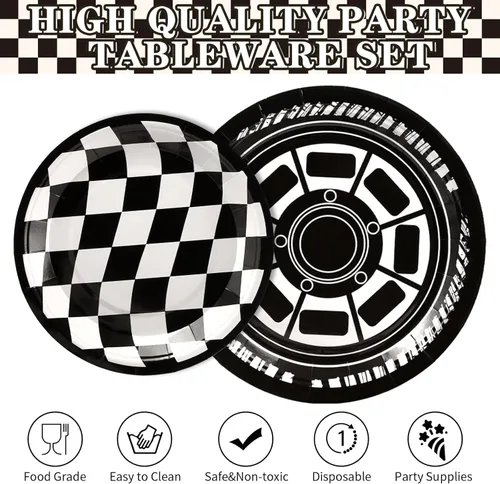 Miniatura 3 de Grencian Juego de 96 platos y servilletas de papel desechables con temática de carreras para niños, suministros de fiesta de cumpleaños, baby