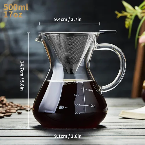 Miniatura 2 de Unbreakable - Cafetera con doble filtro inoxidable de 17 onzas, grueso resistente al calor, gotero de vidrio de borosilicato para verter sobre