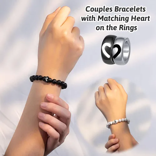Miniatura 3 de UNGENT THEM Pulseras de anillo a juego para parejas, regalos para novio, marido, prometido, alma gemela, novia, esposa, día de San Valentín