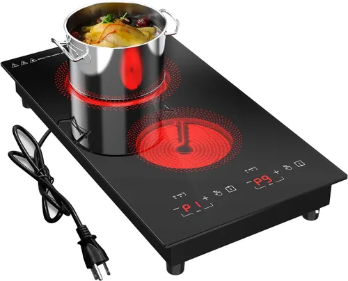 Placa de cocina eléctrica, 2 quemadores, estufa eléctrica de 3000 W, enchufe de 12 pulgadas, encimera de quemador de 220 a 240 V y 9 niveles de