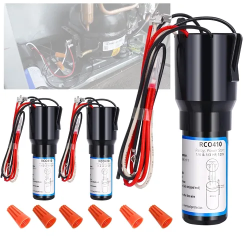 Miniatura 11 de RCO410 Kit de condensador de arranque duro 3 en 1, compatible con refrigeradores y congeladores, 1/4-1/3 H.P. 115VAC (1 unidad)