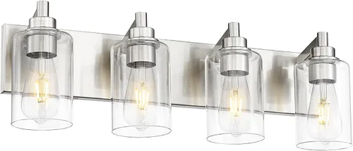 Miniatura 16 de Lámparas de baño, lámpara de tocador moderna de 4 luces con pantalla en forma de copa de vino de vidrio transparente, accesorios de iluminación Negro