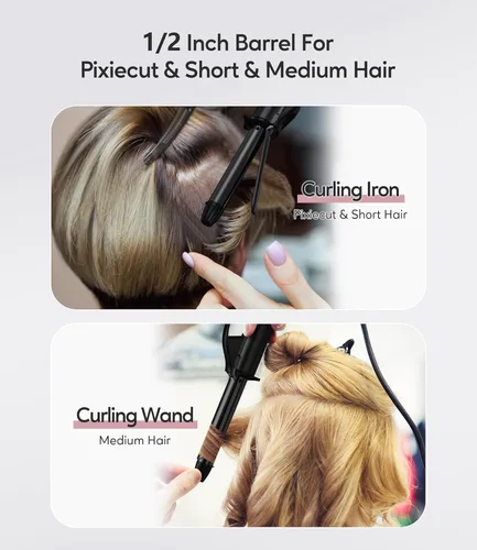 Miniatura 3 de FARERY Mini rizador de pelo de cerámica de 1/2 pulgada con 3 temperaturas ajustables, 100-240 V de doble voltaje, rizador de viaje para cabello