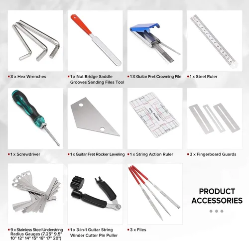 Miniatura 2 de MIFOGE Kit de herramientas de reparación de guitarra de 25 piezas con bolsa de transporte para guitarra eléctrica acústica, ukelele, bajo