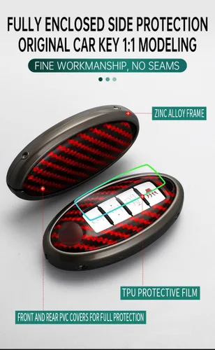Miniatura 7 de ontto Funda para llave de automóvil compatible con llavero Nissan, carcasa de metal con textura de carbono, compatible con llave remota Infiniti