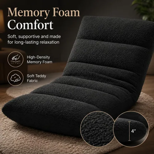 Miniatura 4 de Adjustable Floor Chair with Memory Foam, Folding Gaming Chair with Back Support, Padded Sleeper Bed Couch Recliner, Self-Supporting Floor Lounger