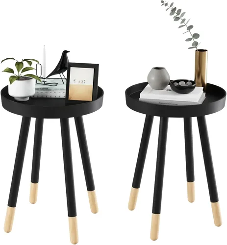 Miniatura 6 de Lavish Home Juego de mesa auxiliar redonda de 2 a 17 pulgadas, juego de mesa auxiliar redonda pequeña con tapas de bandeja y patas de eje de bloque