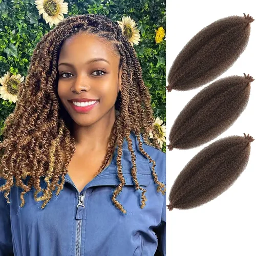 Miniatura 45 de Marley Twist - Cabello trenzado marrón Spring Twist de 18 pulgadas, cabello Marley para rastas suaves de imitación mariposa, cabello trenzado rizado
