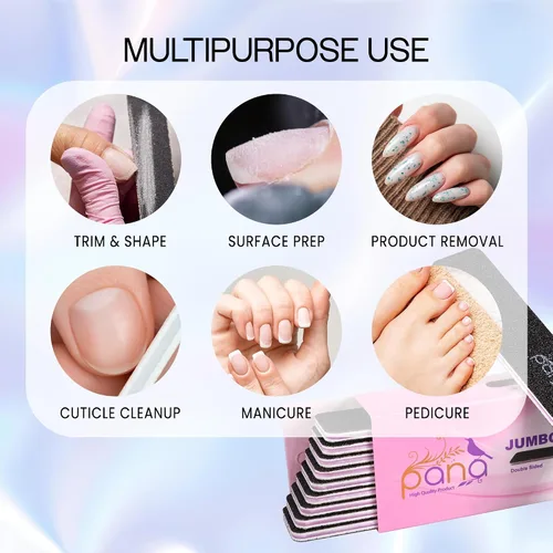 Miniatura 7 de PANA Lima de uñas Emery Jumbo de doble cara para manicura, pedicura, uñas naturales y acrílicas, color negro (grano 80/80), paquete de 50