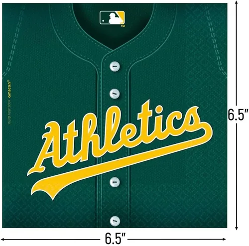 Miniatura 2 de MLB Oakland Athletics™ - Servilletas de papel desechables verdes - 6.5 x 6.5 pulgadas (paquete de 36) - Perfecto para fiestas y eventos del día
