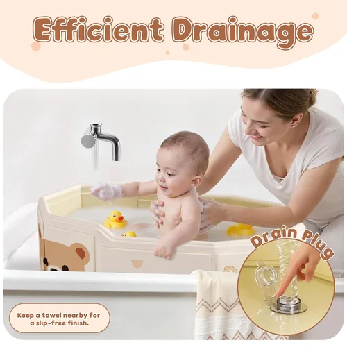 Miniatura 7 de Bañera plegable para bebé, bañera plegable para bebés de 3M-8 años, bañera portátil de viaje para bebé con base antideslizante, bañera plegable