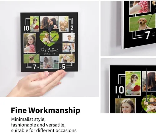 Miniatura 3 de Reloj de pared con foto personalizado, texto personalizado en la pared, impresión de reloj cuadrado personalizado, reloj con foto personalizado