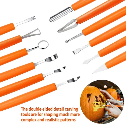 Miniatura 4 de Kit profesional de tallado de calabaza, 11 piezas de herramientas de tallado de acero inoxidable resistentes para Halloween con estuche de Naranja