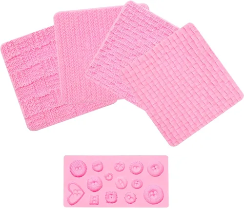Miniatura 9 de Fondant - Moldes de silicona para chocolate, para tejer con botón (5 unidades), diseño de suéter con textura de impresión de punto para baby shower