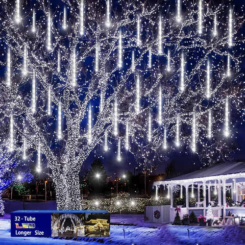 Miniatura 11 de Decoración de Navidad al aire libre, 32 tubos de luces de lluvia de meteoritos para exteriores e interiores, luces en cascada de carámbano de nieve