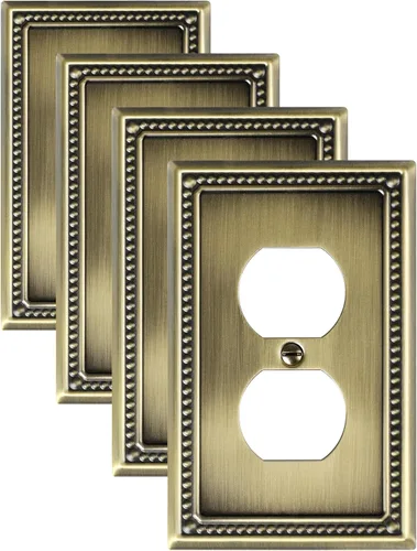 Miniatura 25 de Paquete de 2 placas de triple interruptor de luz de palanca, cubiertas decorativas de perlas, placa de pared de metal de 3 segmentos de latón Latón