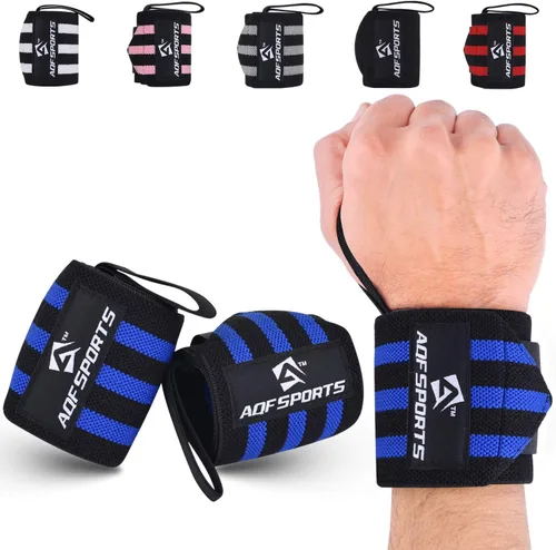 AQF - Muñequeras para levantamiento de pesas - Aprobado por USPA e IPL, soporte de muñeca de 18 pulgadas para gimnasio con bucle para el pulgar -