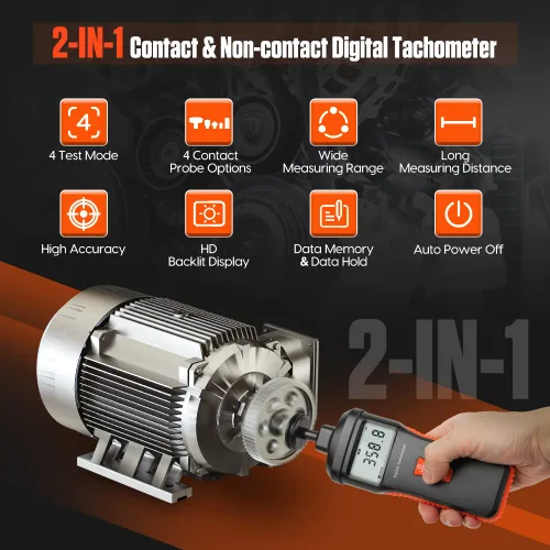 Miniatura 2 de Tacómetro tacómetro digital de contacto y sin contacto 4 modo de prueba Tacómetro de foto láser 1.0 ~ 99999RPM Tacómetro RPM de alta precisión con 4