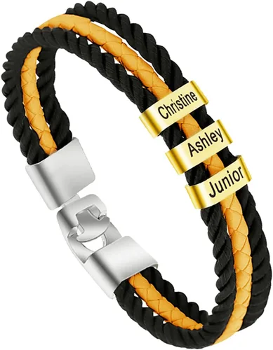 Miniatura 41 de Pulseras de cuero personalizadas para hombre con 1-6 nombres, pulsera trenzada personalizada con cuentas para papá, marido, día del padre, San