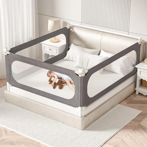Barandillas de cama tamaño individual de 3 piezas para niños pequeños, con barra de cabecero - Barandillas de seguridad para bebé ajustables en